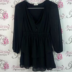 GAP top long sleeve bubble buttons ruffle Black Sheer Blouse